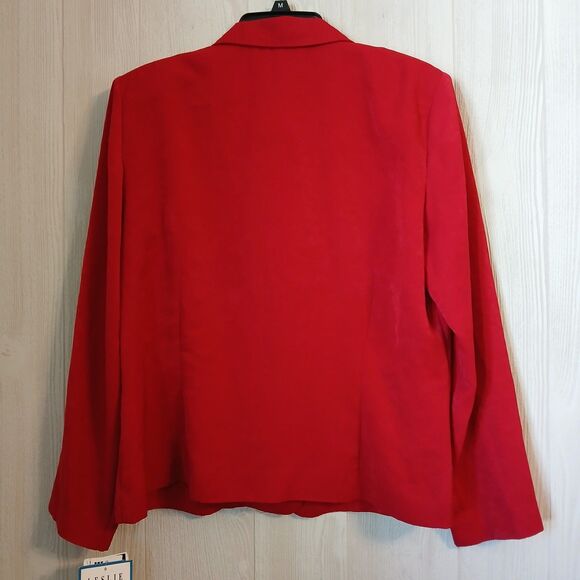 Vintage Leslie Fay Women Size 16 Red Padded Shoulder Button Down Blazer Jacket - Picture 2 of 10